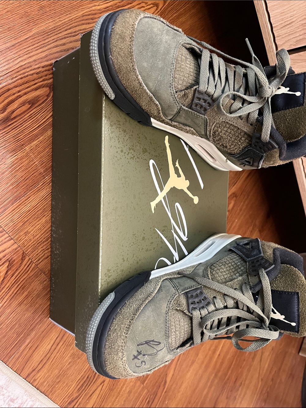 Nike Air Jordan 4 Retro Olive Green Suede signed by Paolo Banchero